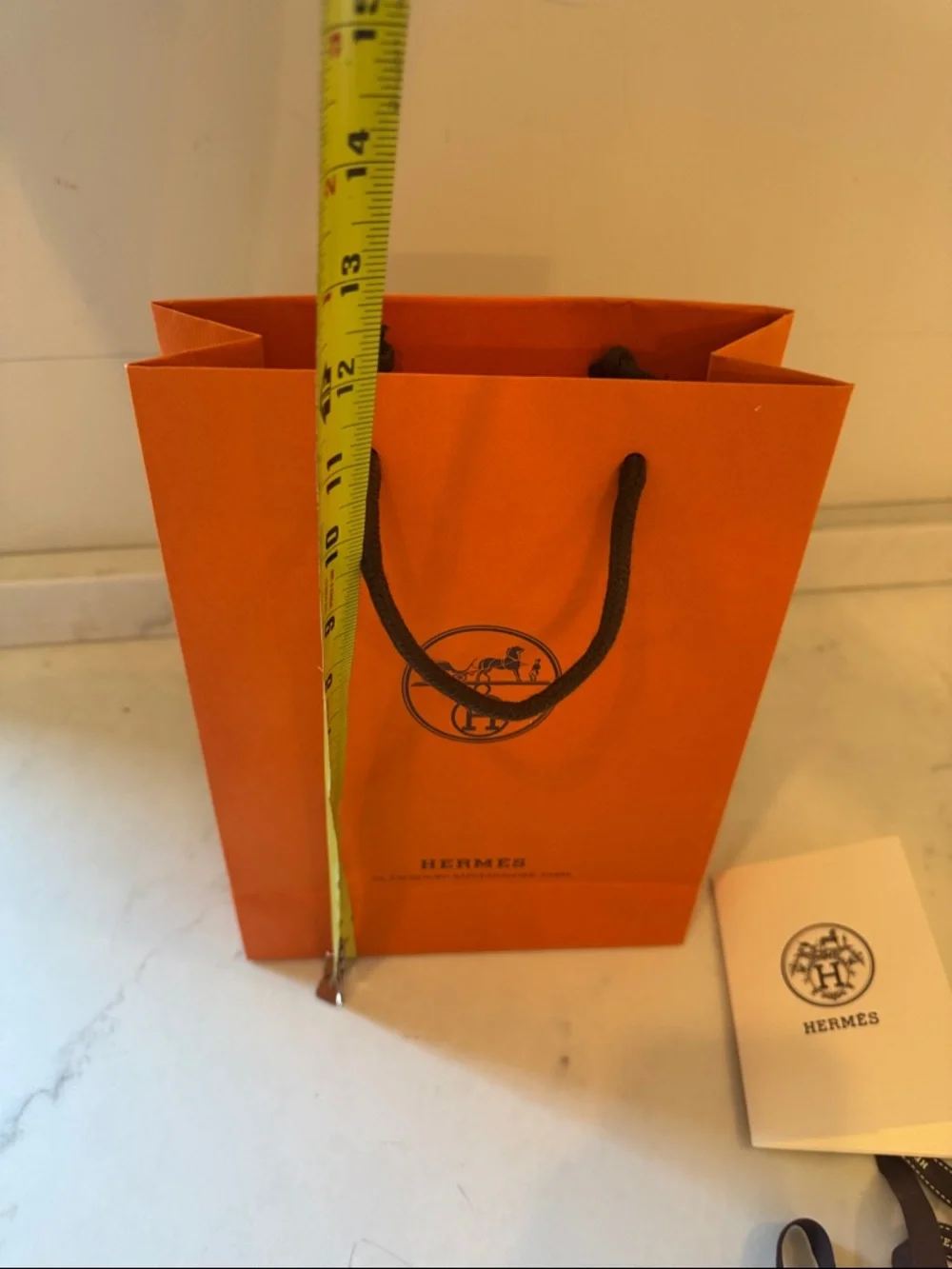 Hermes Orange Gift Bag with Brown ribbon and card  8.5x11.5x3